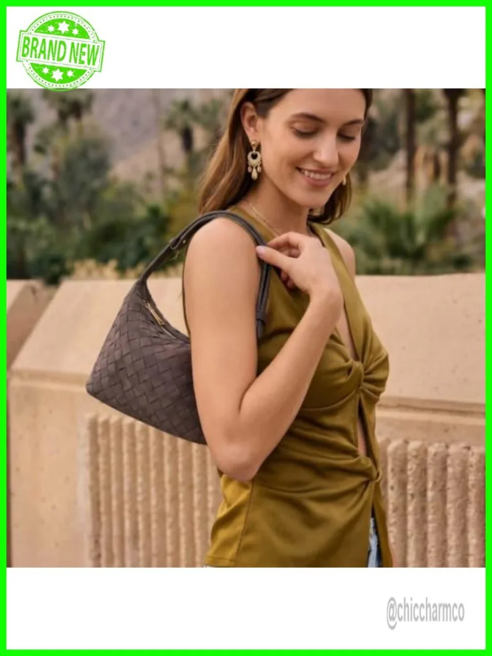 Hand-Woven Faux Suede Hobo Shoulder Bag Adjustable Strap